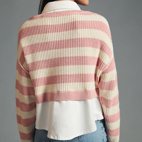 Anthropologie Maeve Layered Sweater in Pink Ivory size Medium NWT - Picture 2 of 2